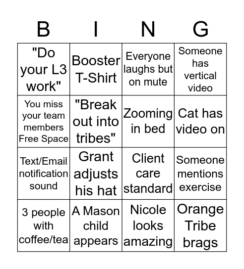QuaranTeam Meeting Bingo Card