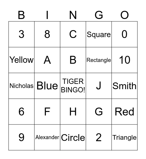 Tiger Bingo Card