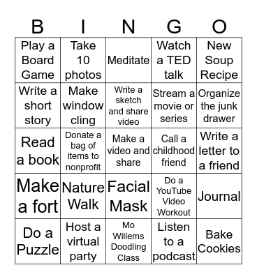 Quarantine Bingo Card