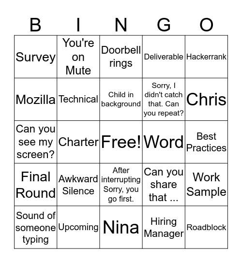 Interview Plan meeting Bingo Card