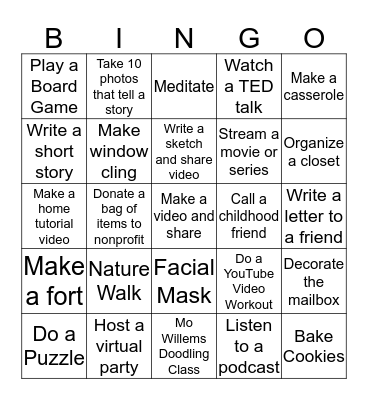 Quarantine Bingo Card