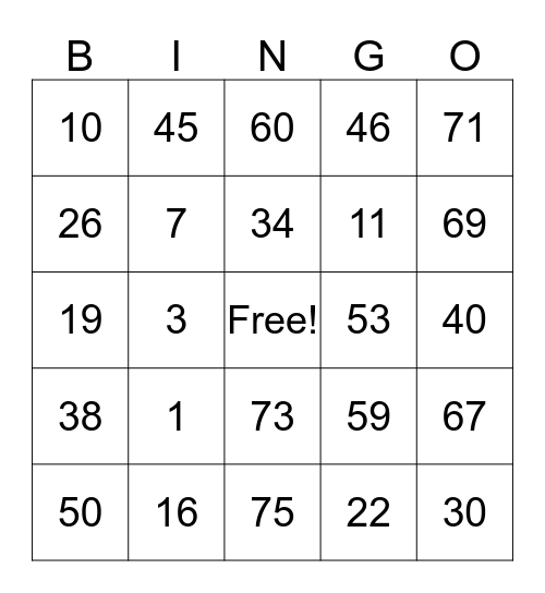 Three Creeks Bingo  Bingo Card