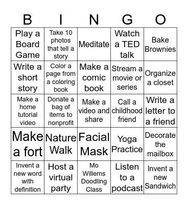 Quarantine Bingo Card