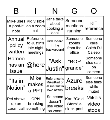 Coterie Remote Bingo Card