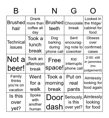 Work-from-home Bingo Card