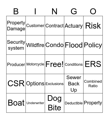 Insurance Lingo Bingo Card