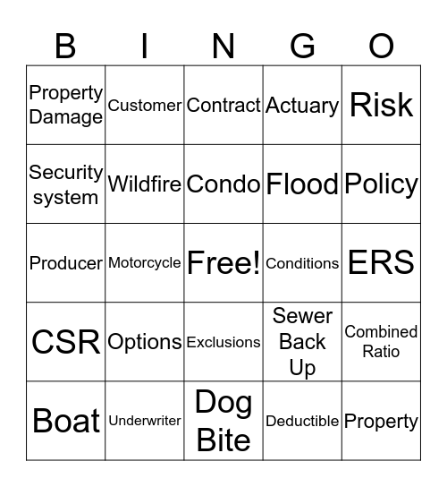 Insurance Lingo Bingo Card