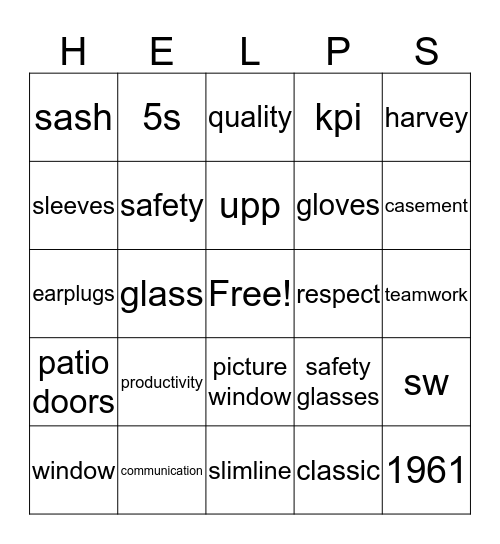 Harvey Bingo Card