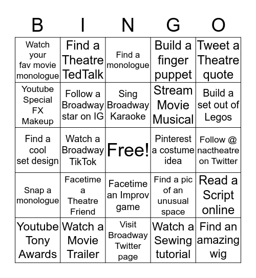 Perry Theatre Bingo Card