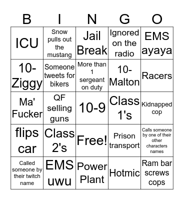 Nopixel Viewer Bingo Card