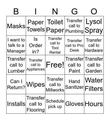 Service Desk Phone Bingo Card