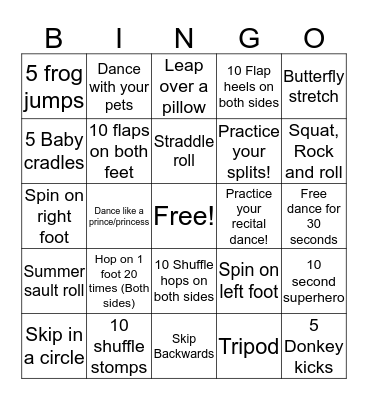 S-1 Dance Break Bingo Card