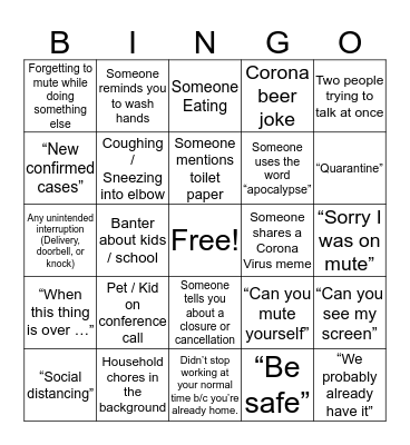 Covid-19 WFH Bingo Card