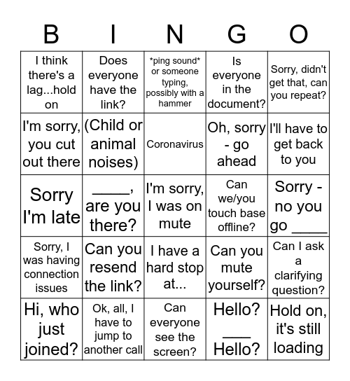 Conference Call Bingo Card