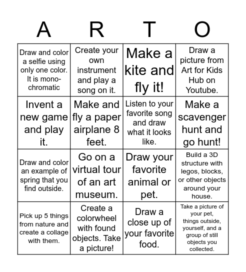Fun Arts Bingo Card