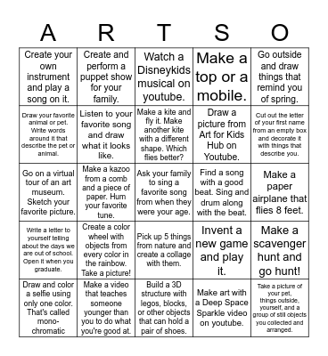 Fun Arts Bingo Card