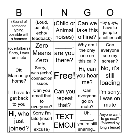 Conference Call Bingo Card