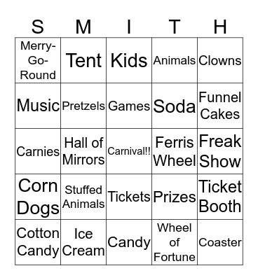 Carnival Bingo Card