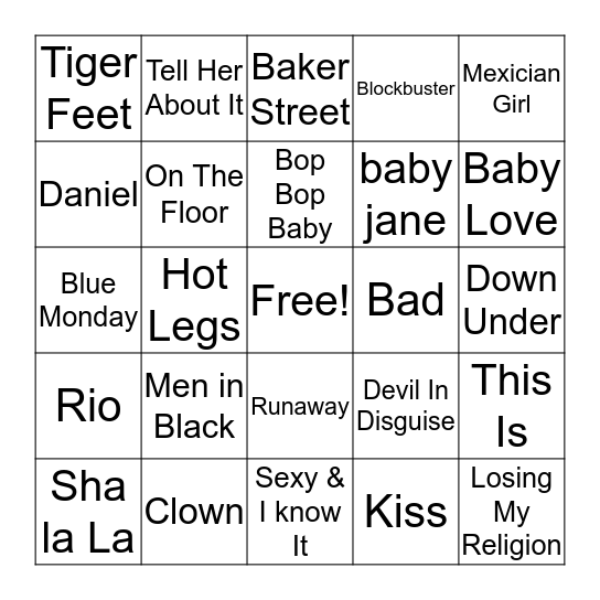 Music Bingo Mix 4 Bingo Card
