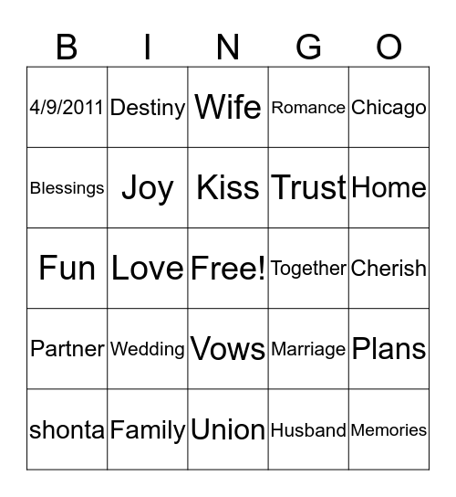 Terence & Shay Shay's 9th wedding Anniversary Bingo Card