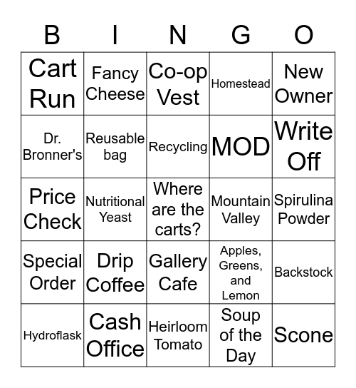 Co-Op Bingo Card