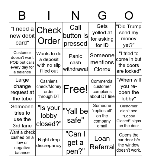 Pandemic Bingo Card