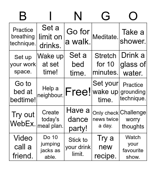 Self-Isolation BINGO! Bingo Card