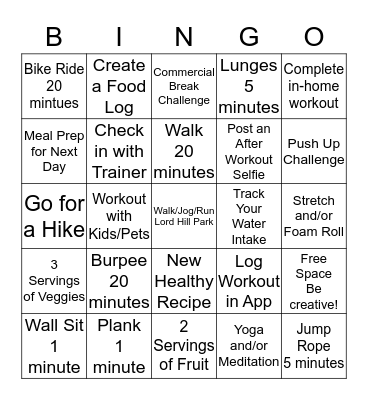 Anytime Fitness Lake Stevens Fit Fam Bingo Card