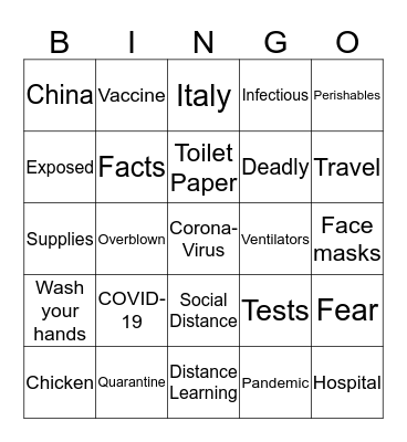 Coronavirus Bingo Card