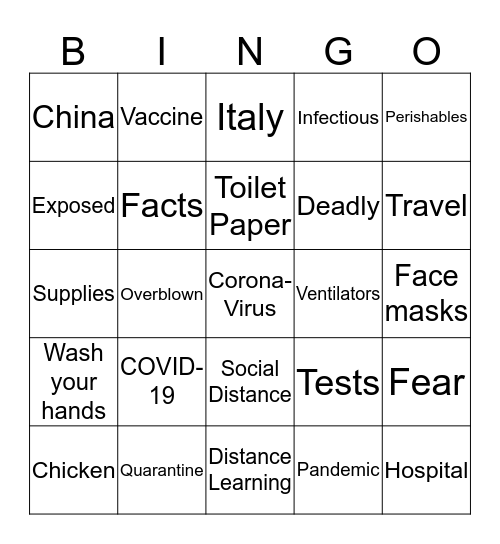 Coronavirus Bingo Card