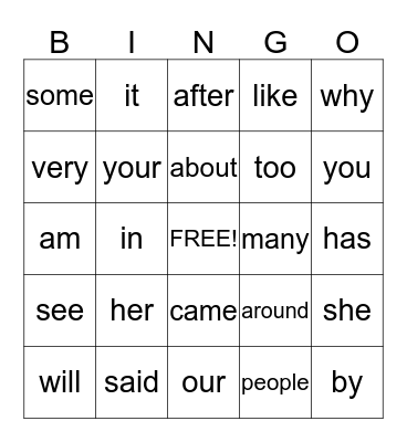 Site Word Bingo Group #3 Bingo Card