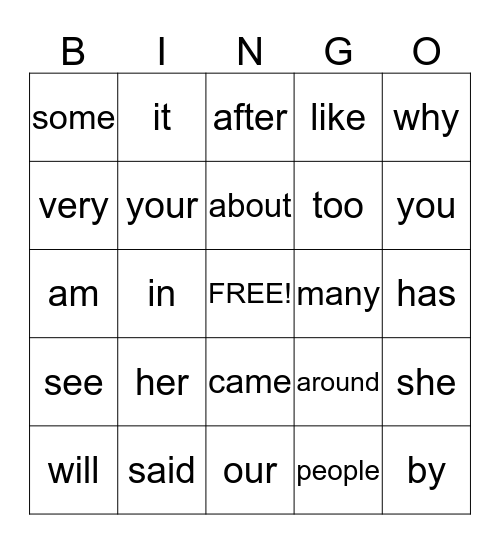 Site Word Bingo Group #3 Bingo Card