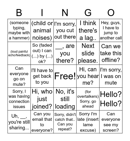 Conference Call Bingo Card