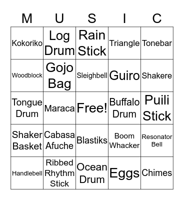 MUSIC INSTRUMENT BINGO Card