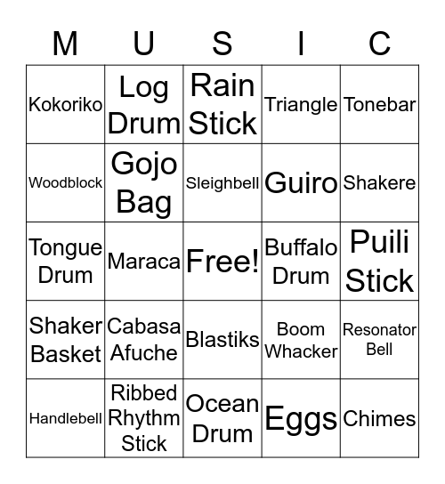 MUSIC INSTRUMENT BINGO Card