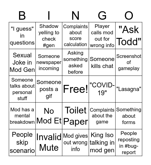 Todd's MOD Bingo Card