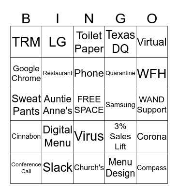 WAND QUARANTINE BINGO Card