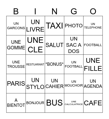 JEU DE BINGO Card