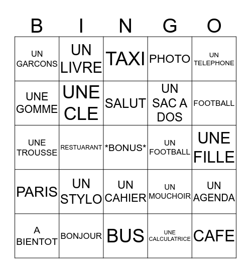 JEU DE BINGO Card