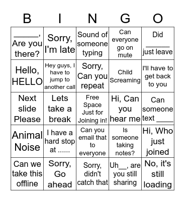 Conference Call BINGO Card