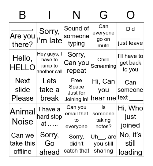 Conference Call BINGO Card