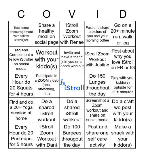 iStroll Coronavirus Bingo Challenge Bingo Card