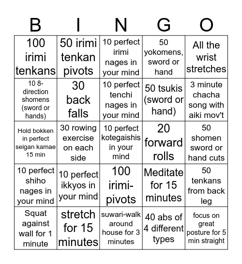 Aikido Social Distance Bingo Card
