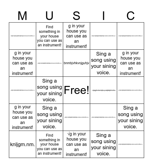 Specials Bingo Card