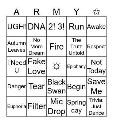 BTS Bingo❀ Bingo Card