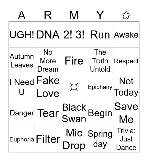 BTS Bingo❀ Bingo Card