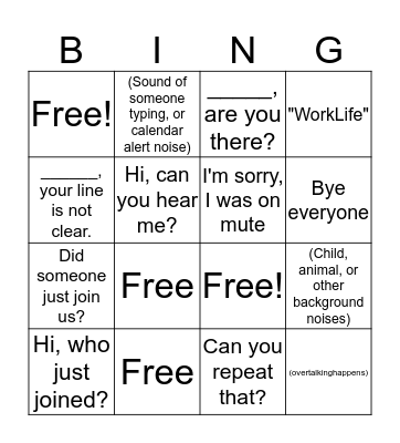 Conference Call Bingo Card