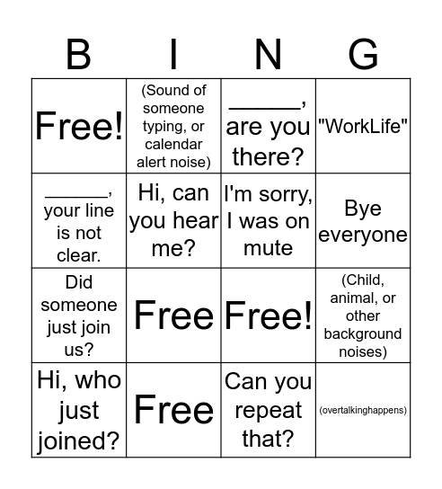 Conference Call Bingo Card