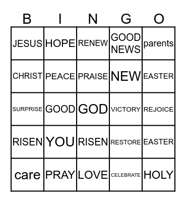 Sunday morning Bingo - He has risen Bingo Card