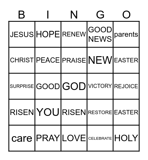 Sunday morning Bingo - He has risen Bingo Card